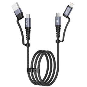 boAt Flexicharge 400 | 4-in-1 Charging Cable with 2 Swappable Heads, 480 Mbps Data Sync, USB-A, Type-C, & Lightning, 1.5m Cable