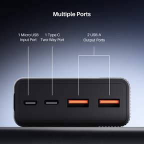 Energyshroom PB401 | Powerbank with 20000mAh Lithium Polymer Battery, Multiple Ports for Simultaneous Charging