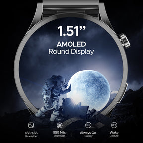 boAt Lunar Embrace | Smartwatch with 1.51" (3.83 cms) round AMOLED Display, Functional Crown, 100+ Sports Modes, IP68 rating