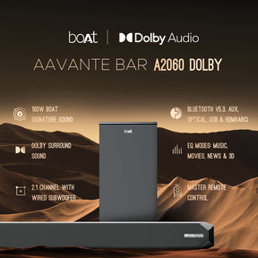 boAt Aavante Bar A2060 Dolby | 160W Dolby Soundbar, 2.1 Channel with Wired Subwoofer, Master Remote Control, Multi Connectivity