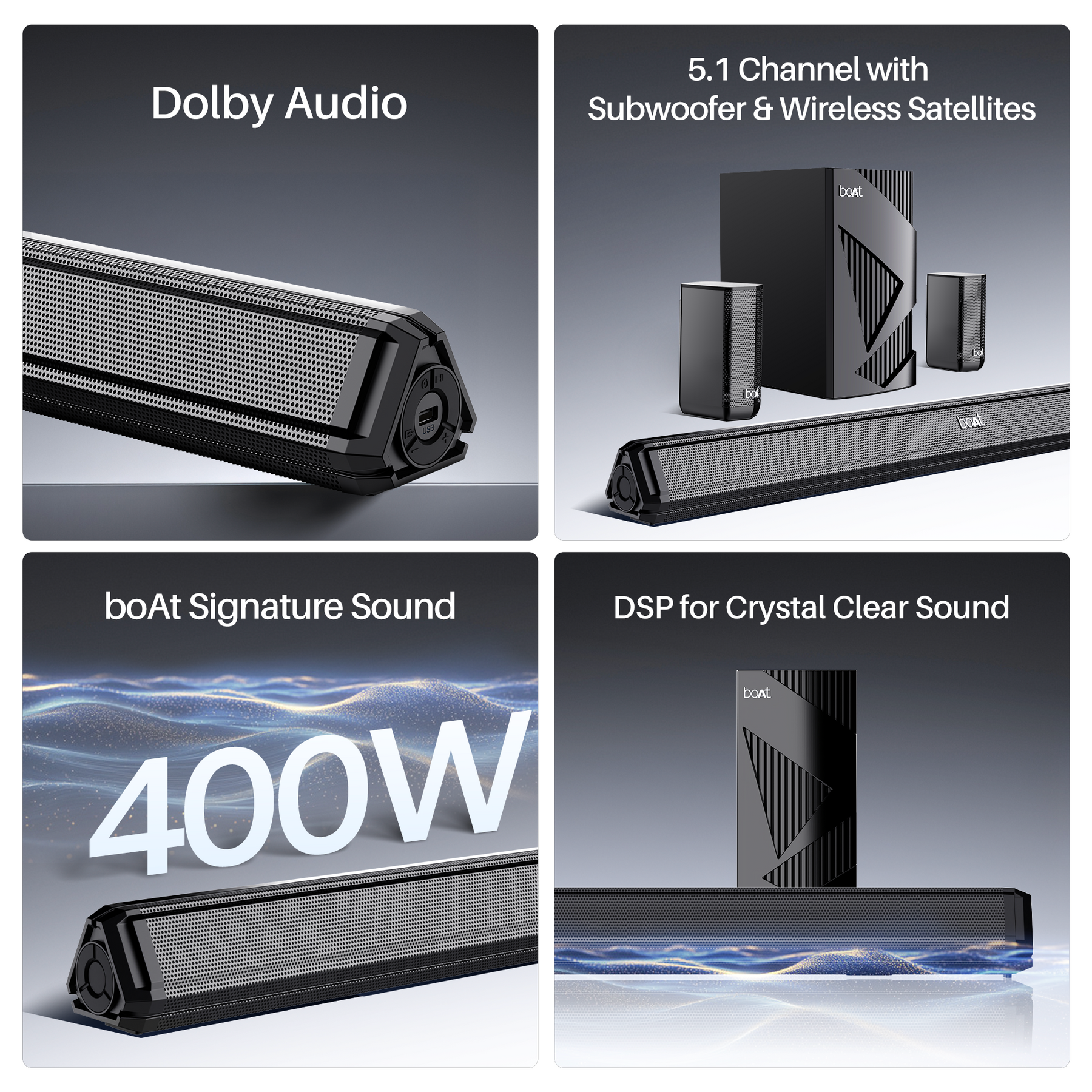 boAt Aavante Bar 3200D Pro | 400W Bluetooth Soundbar, 5.1 Surround Sound System, Dolby Audio, Wall Mountable